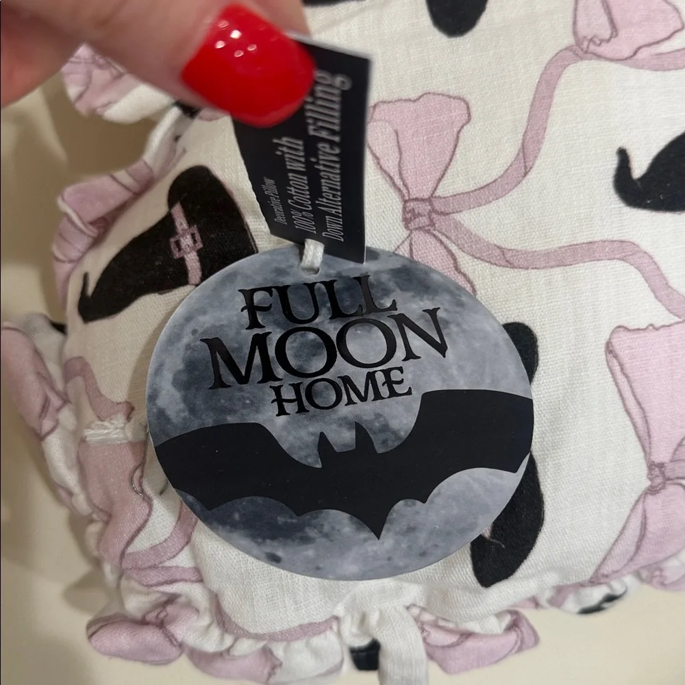Full Moon Home Witch Hat & Bows White/Pink/Black Heart-Shaped Holiday Pillow